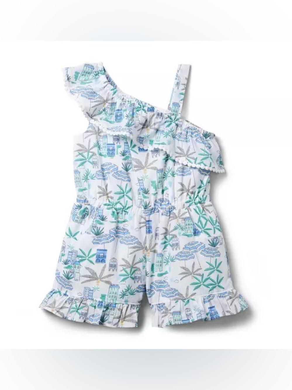 Brand New Janie & Jack Blue Coastal Ruffle Shoulder Romper, Size 4. NWT